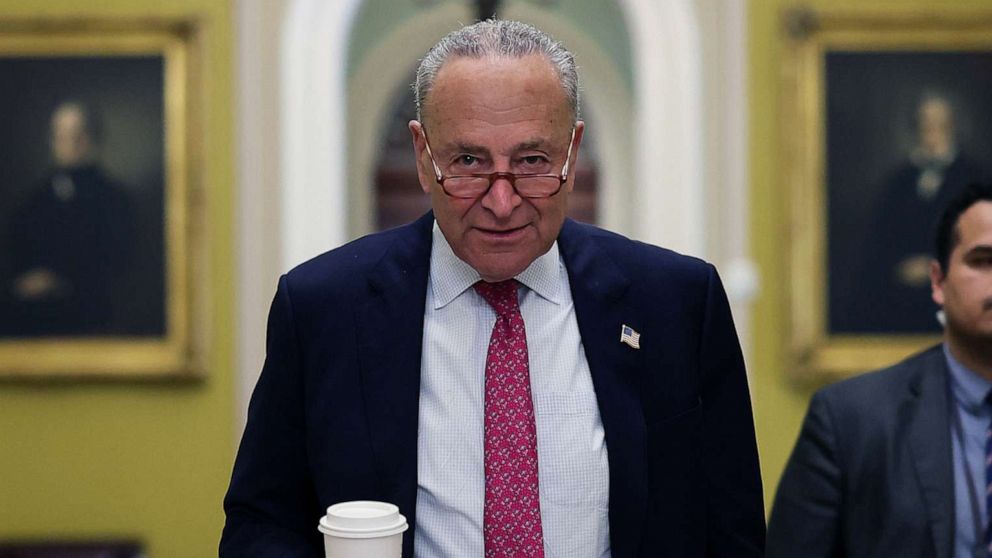 PHOTO: Senate Majority Leader Charles Schumer (D-NY) walks to his office at the Capitol on June 1, 2023 in Washington, DC.