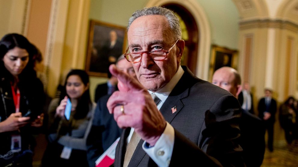 PHOTO: Senate Minority Leader Sen. Chuck Schumer of N.Y., calls on a reporter during a news conference, Tuesday, Dec. 10, 2019, on Capitol Hill in Washington. 