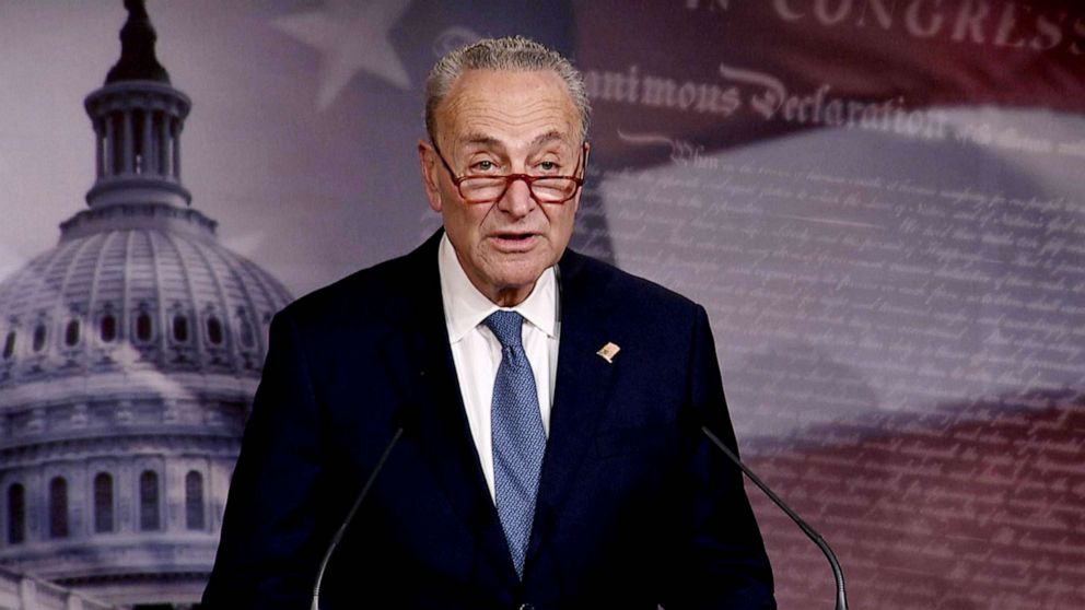 PHOTO: Senate Minority Leader Chuck Schumer speaks at a press conference on Dec. 16, 2019 on Capitol Hill in Washington, D.C.