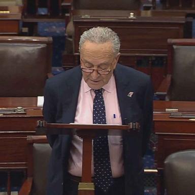 Senate Majority Leader Chuck Schumer (D-N.Y.) reacts to the White House's confirmation that a ceasefire-hostage deal has been reached in the Israel-Hamas War.