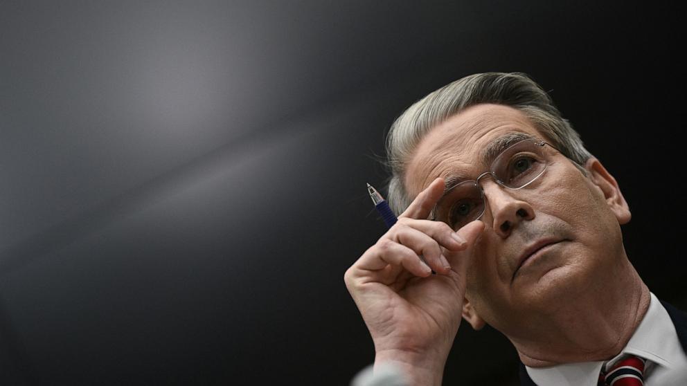 PHOTO: Secretary of Treasury Scott Bessent looks on during a House Financial Services Committee Hearing on Capitol Hill in Washington, DC, on May 7, 2025.