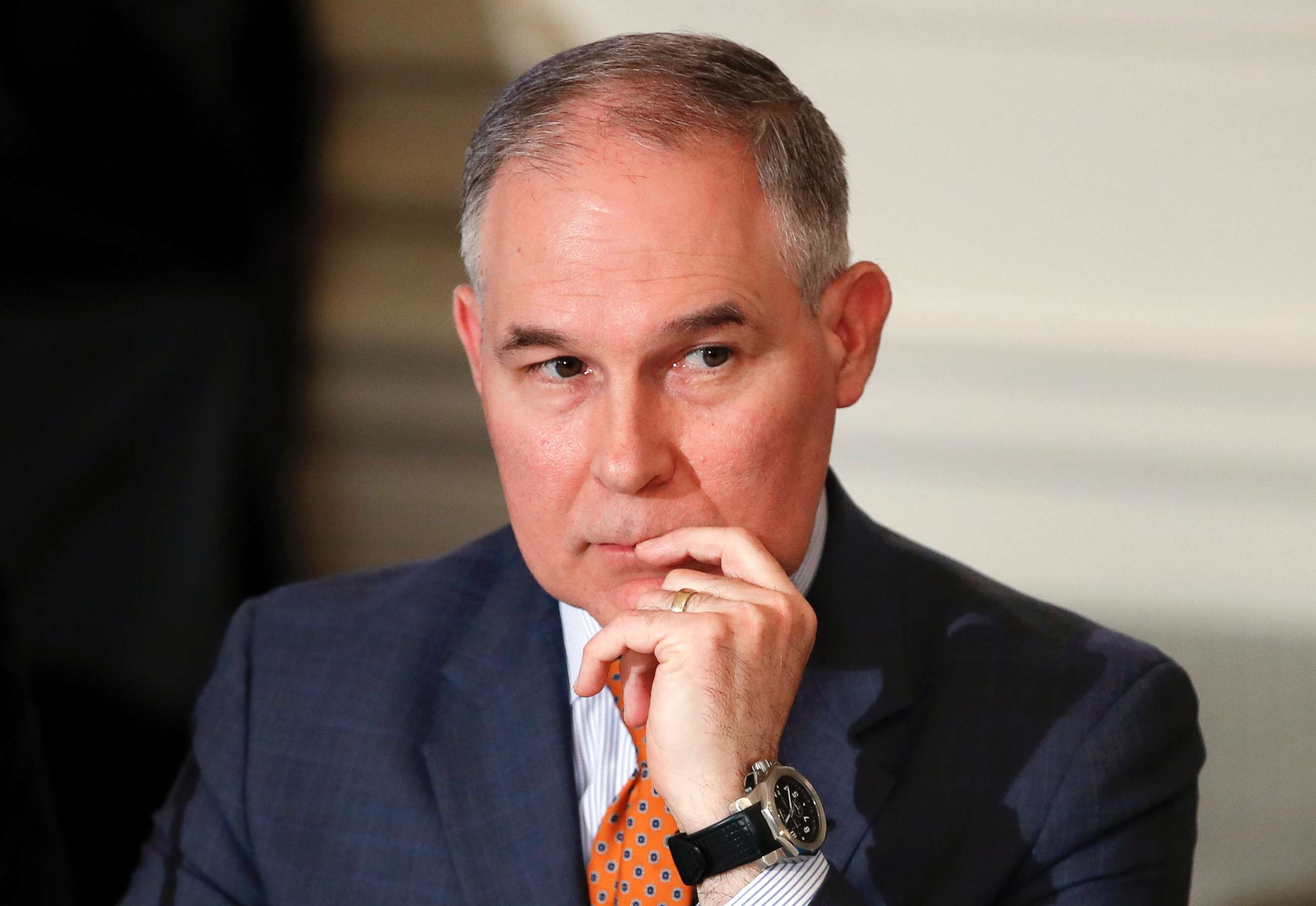 PHOTO: Environmental Protection Agency Administrator Scott Pruitt attends a meeting with state and local officials in the State Dining Room of the White House in Washington, D.C., Feb. 12, 2018.