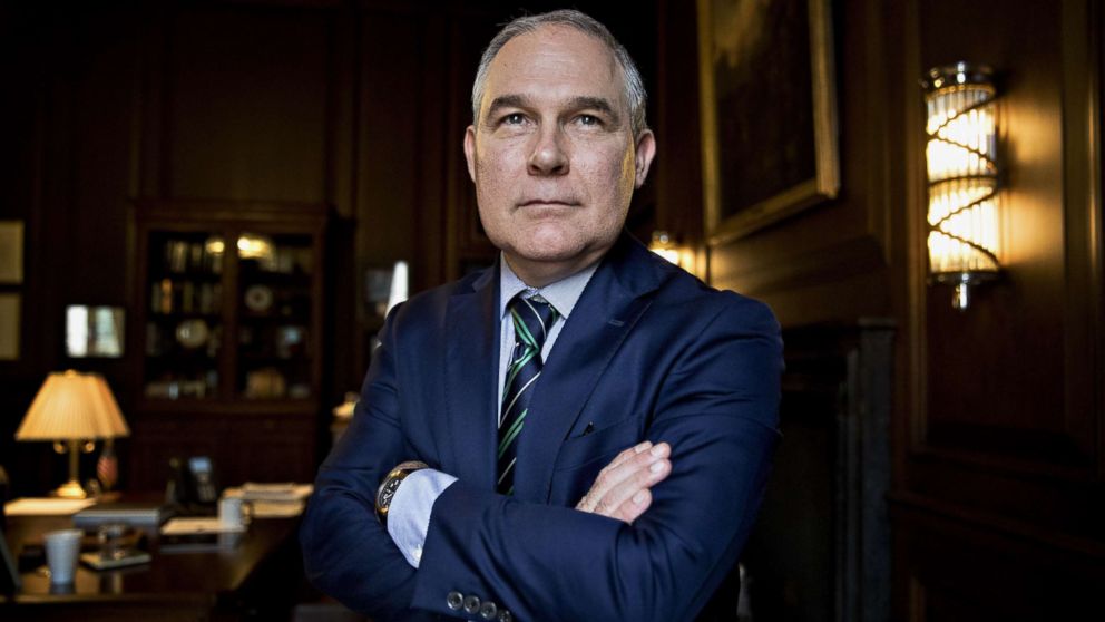 PHOTO: Scott Pruitt, administrator of the Environmental Protection Agency (EPA), stands for a photograph after an interview in his office at the EPA headquarters in Washington, Oct. 25, 2017. 