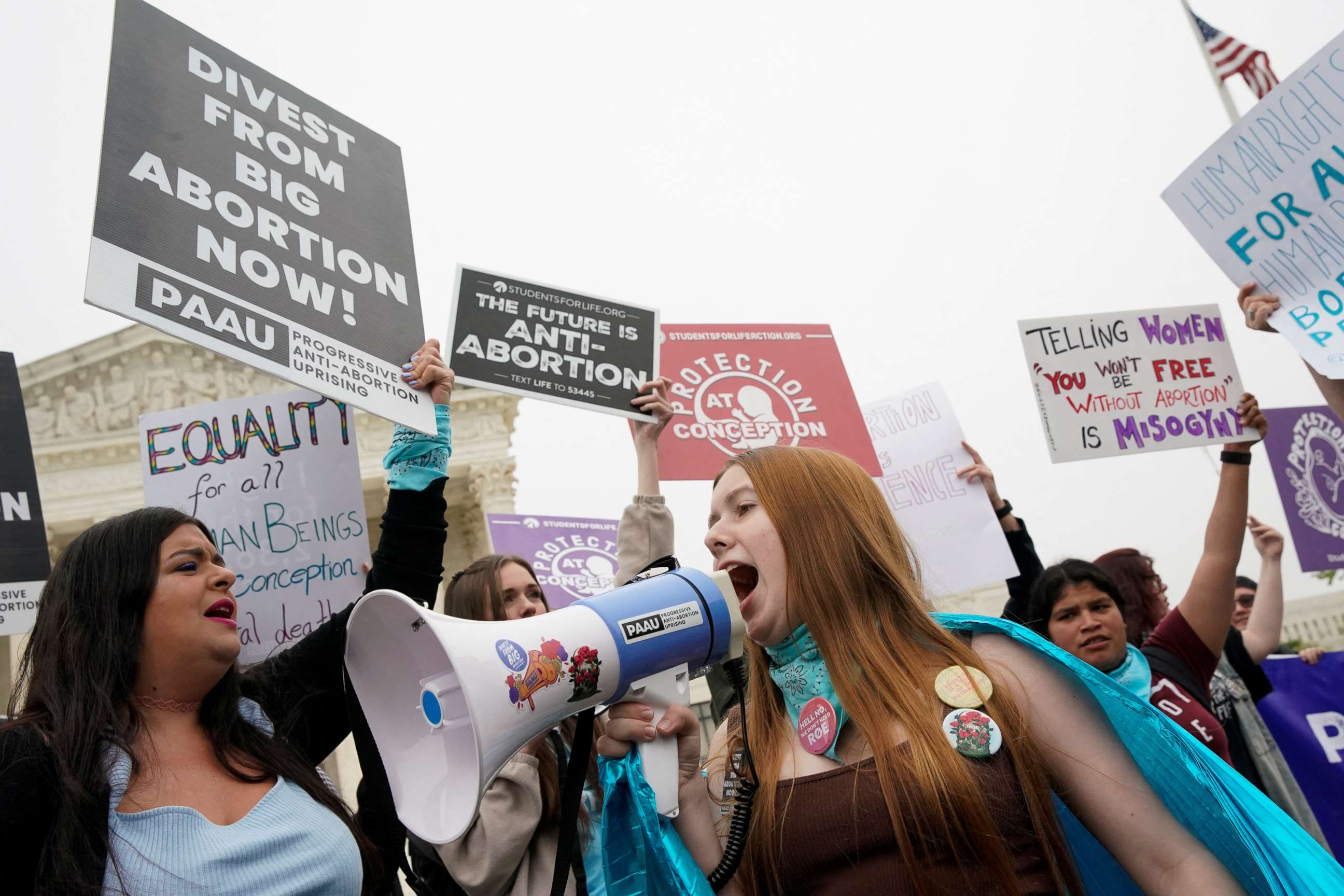 PHOTO: Anti-abortion demonstrators protest outside the Supreme Court after the leak of a draft majority opinion preparing for the court to overturn the landmark Roe v. Wade abortion rights decision later this year, in Washington, D.C., May 3, 2022.