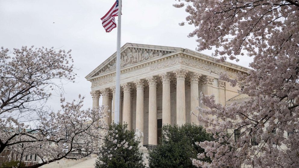 PHOTO: The flag flies above the Supreme Court building in Washington, D.C., March 31, 2021.