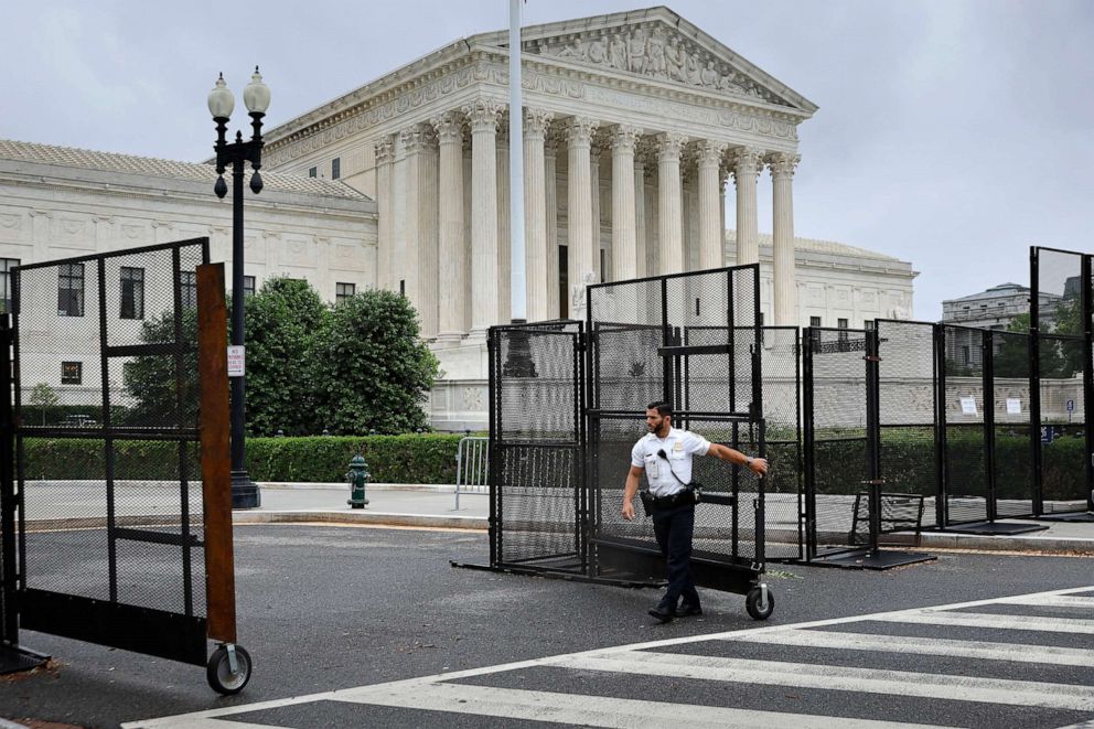PHOTO: Protective fencing surrounds the U.S. Supreme Court building, May 24, 2022, in Washington, D.C.