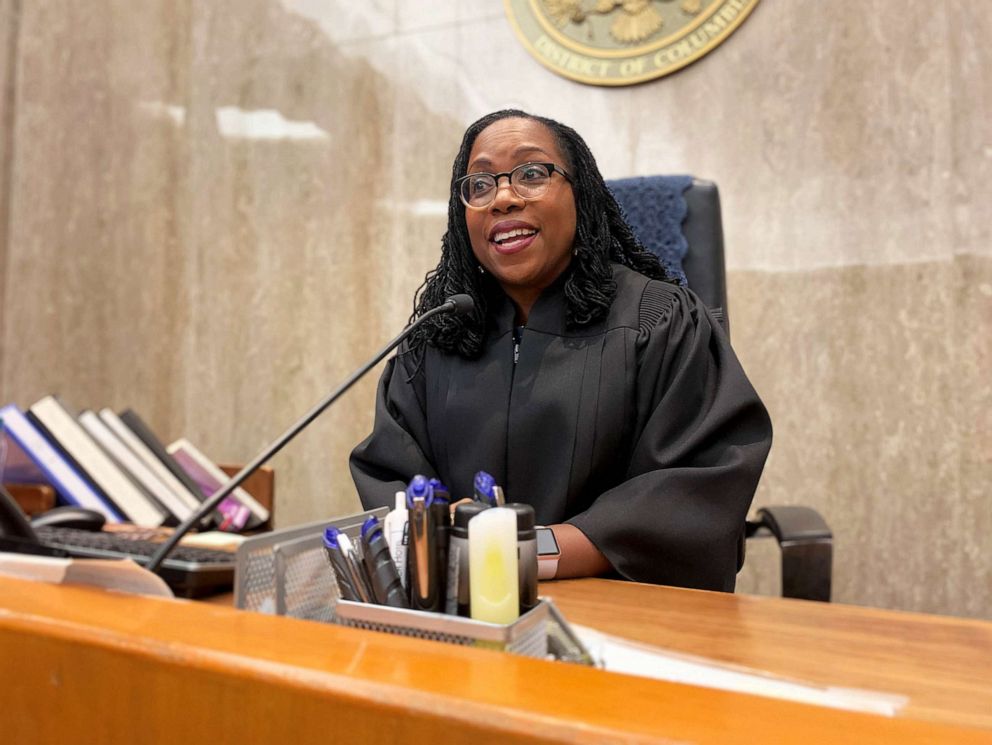 PHOTO: Federal Appeals Court Judge Ketanji Brown Jackson speaks from the bench in an undated photo.