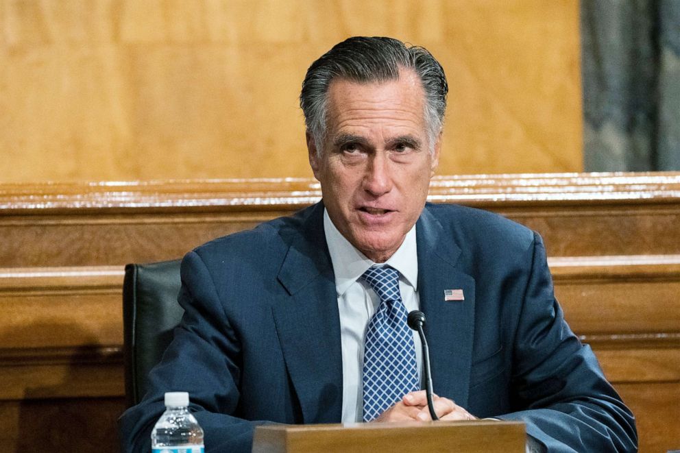 PHOTO:  Senator Mitt Romney speaks during the Homeland Security and Governmental Affairs Committee business meeting on Capitol Hill, Sept. 16, 2020.