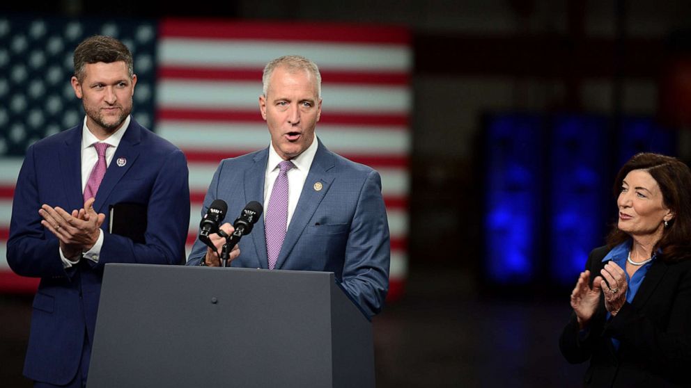 PHOTO: Rep. Sean Patrick Maloney speaks at an IBM facility in Poughkeepsie, N.Y., on Oct. 6, 2022. 