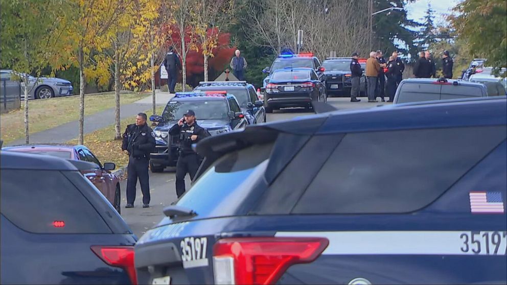PHOTO: Law enforcement officers work on the scene of a school shooting in Seattle on Nov. 8, 2022.