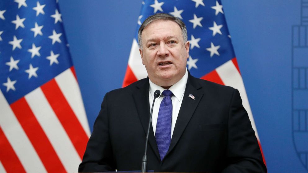 PHOTO: Secretary of State Mike Pompeo speaks at the foreign ministry in Budapest, Hungary, Feb. 11, 2019.