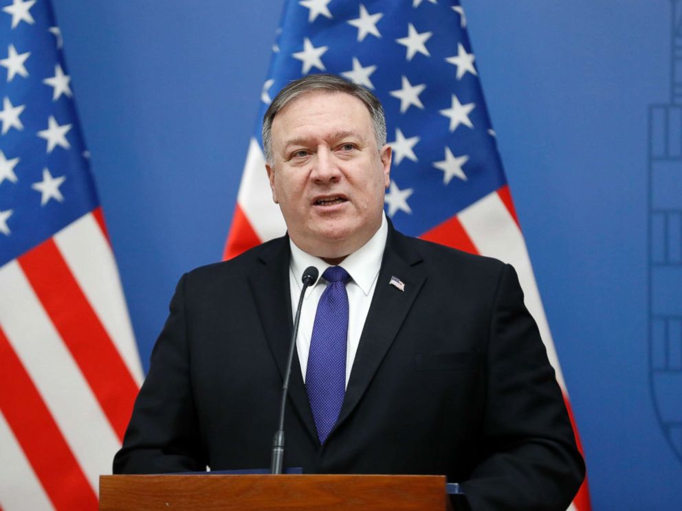 PHOTO: Secretary of State Mike Pompeo speaks at the foreign ministry in Budapest, Hungary, Feb. 11, 2019.