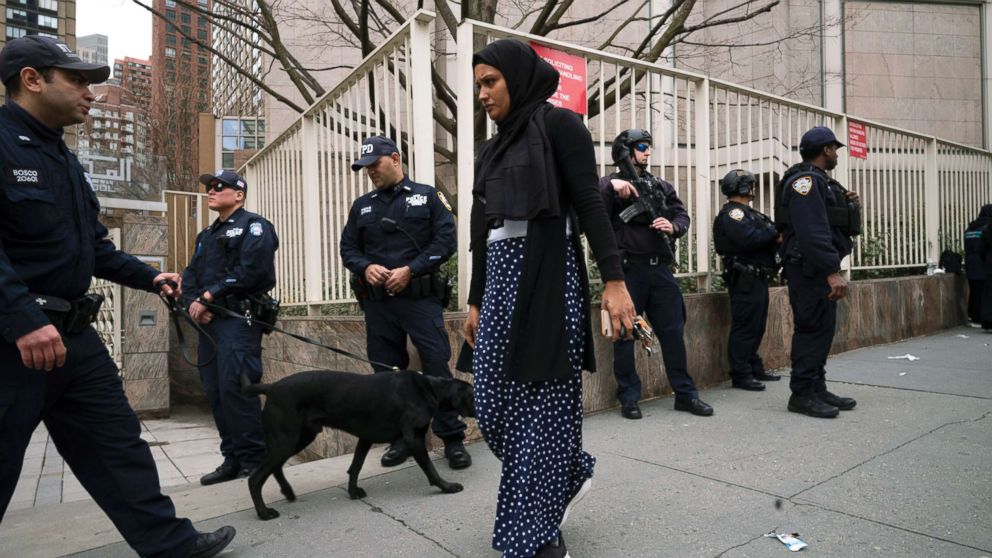 PHOTO: A woman arrives for service at the Islamic Cultural Center of New York under increased police security following the shooting in New Zealand, March 15, 2019, in New York.