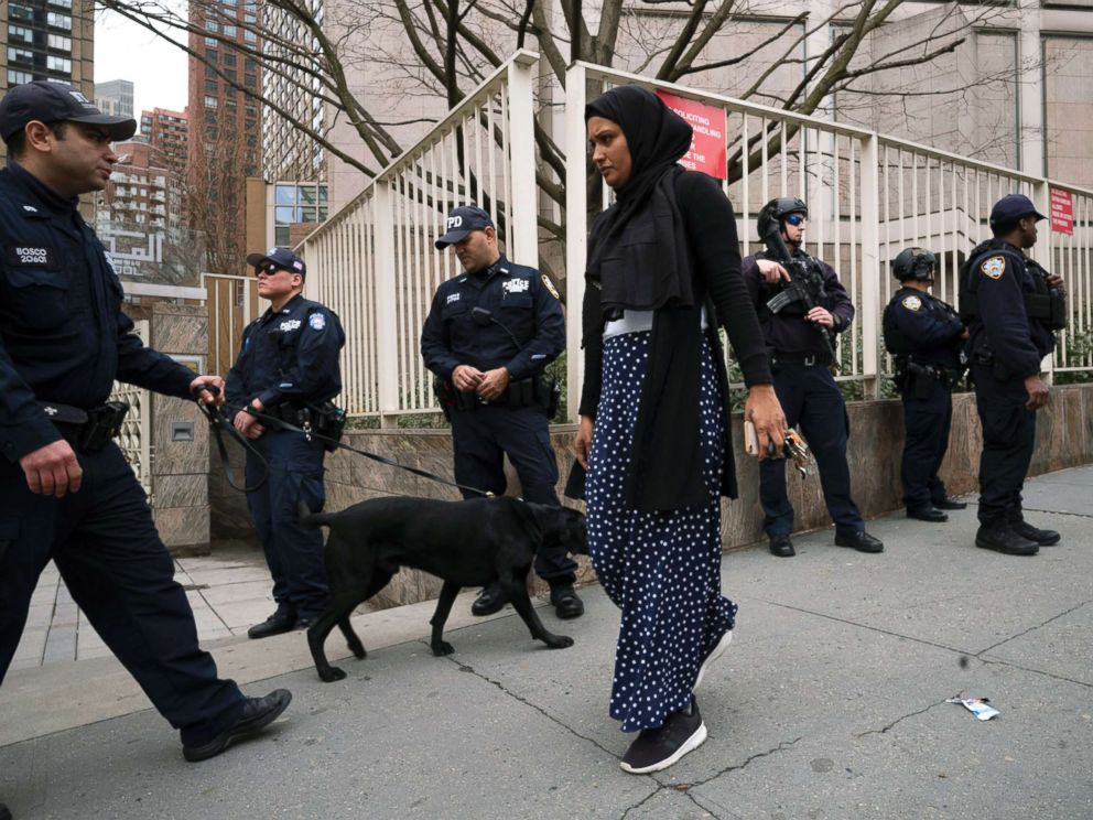 PHOTO: A woman arrives for service at the Islamic Cultural Center of New York under increased police security following the shooting in New Zealand, March 15, 2019, in New York.
