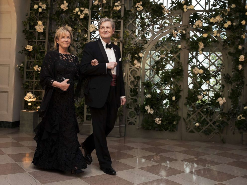 PHOTO: Sen. John Kennedy and his wife Rebecca arrive at the White House for a state dinner with French President Emmanuel Macron, April 24, 2018 in Washington, D.C.