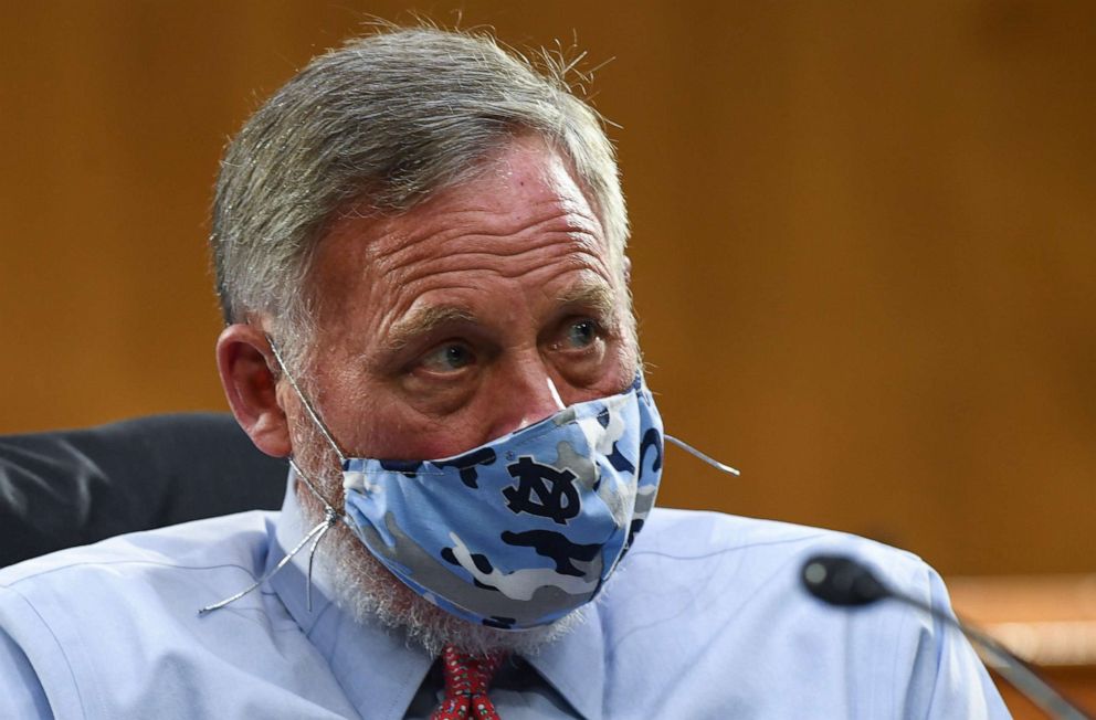 PHOTO: Sen. Richard Burr listens to testimony before the Senate Committee for Health, Education, Labor, and Pensions hearing, May 12, 2020 on Capitol Hill in Washington.