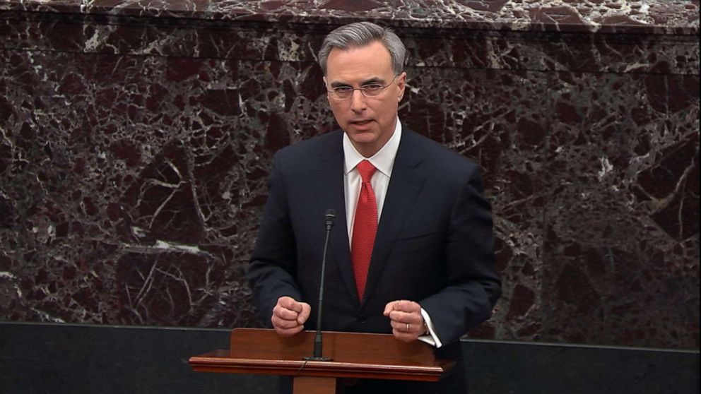 PHOTO: White House counsel Pat Cipollone speaks during closing arguments during the  impeachment trial of President Donald Trump, Feb. 3, 2020, at the Capitol.