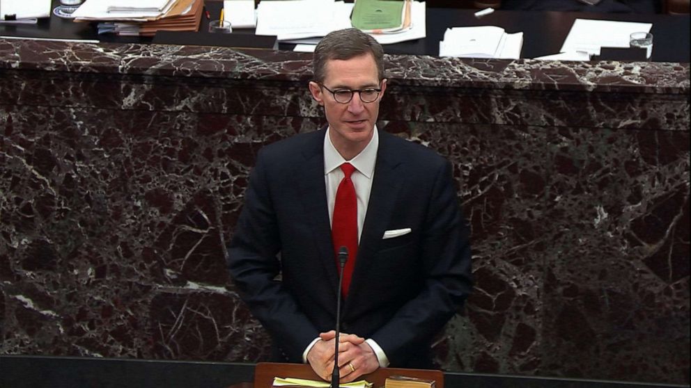 PHOTO: Deputy White House counsel Patrick Philbin speaks during closing arguments in the impeachment trial of President Donald Trump, Feb. 3, 2020, at the Capitol. 