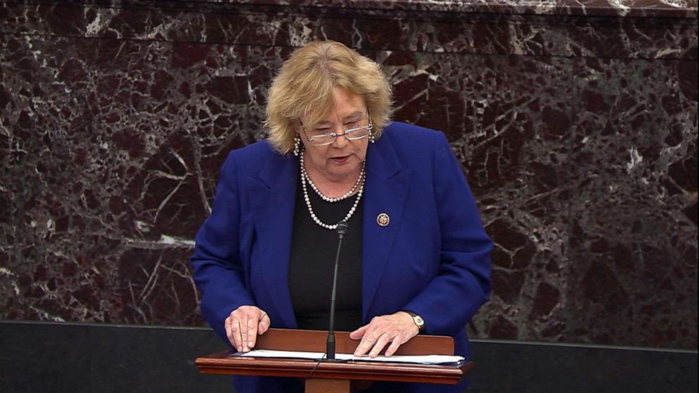 PHOTO: House Manager Rep. Zoe Lofgren speaks during closing arguments in the impeachment trial of President Donald Trump, Feb. 3, 2020.