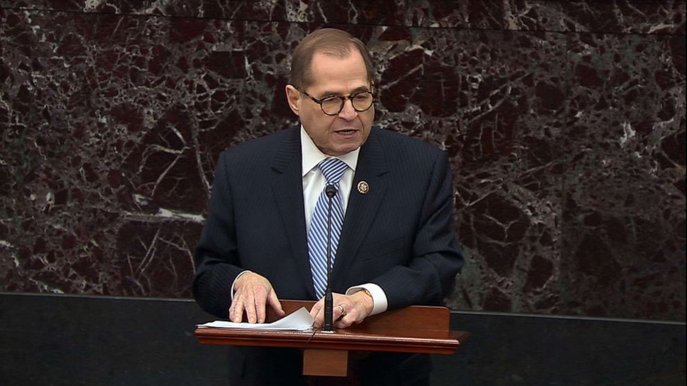 PHOTO: Democratic House Manager Rep. Jerry Nadler speaks during the impeachment trial of President Donald Trump, Jan. 22, 2020, at the Capitol.