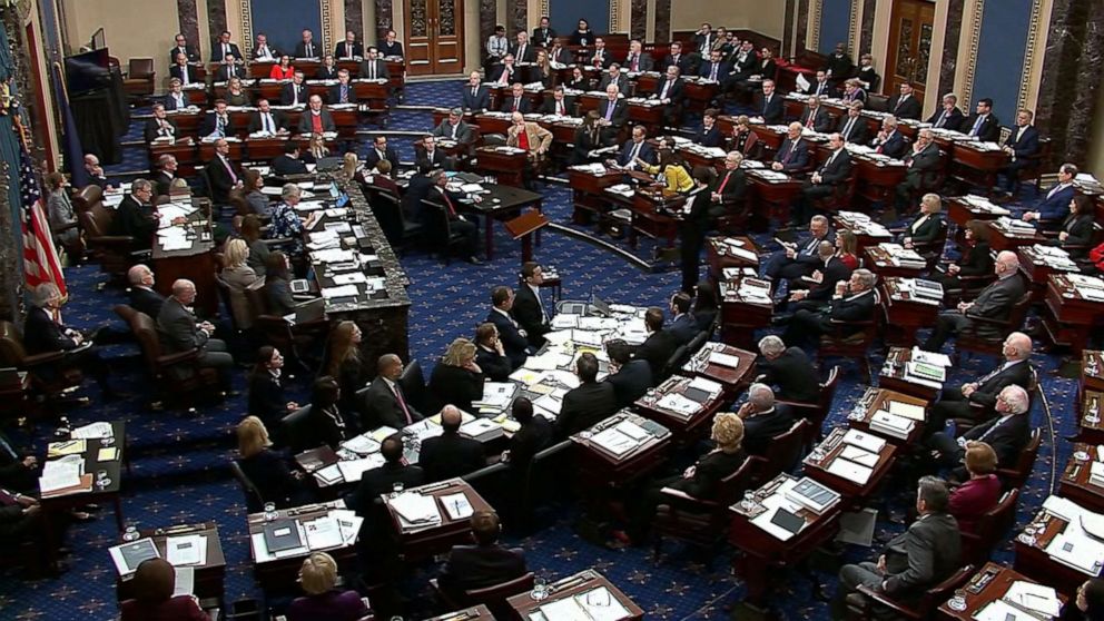 PHOTO: The Senate Chamber as members vote on the amendment offered by Senate Minority Leader Chuck Schumer in the impeachment trial against President Donald Trump, Jan. 21, 2020, at the U.S. Capitol in Washington, D.C.