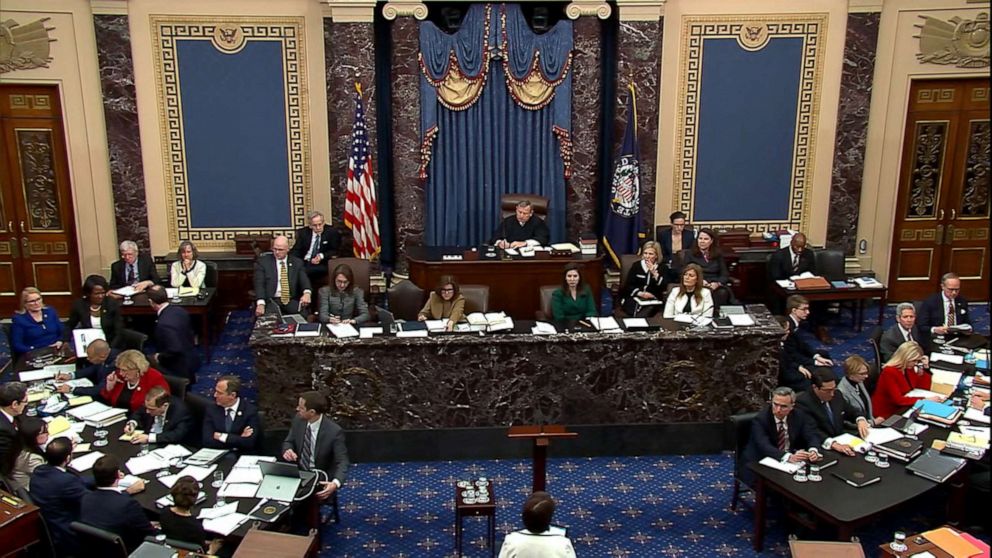 PHOTO: Senate floor during the impeachment trial for President Donald Trump, Jan. 22, 2020, in Washington, DC.