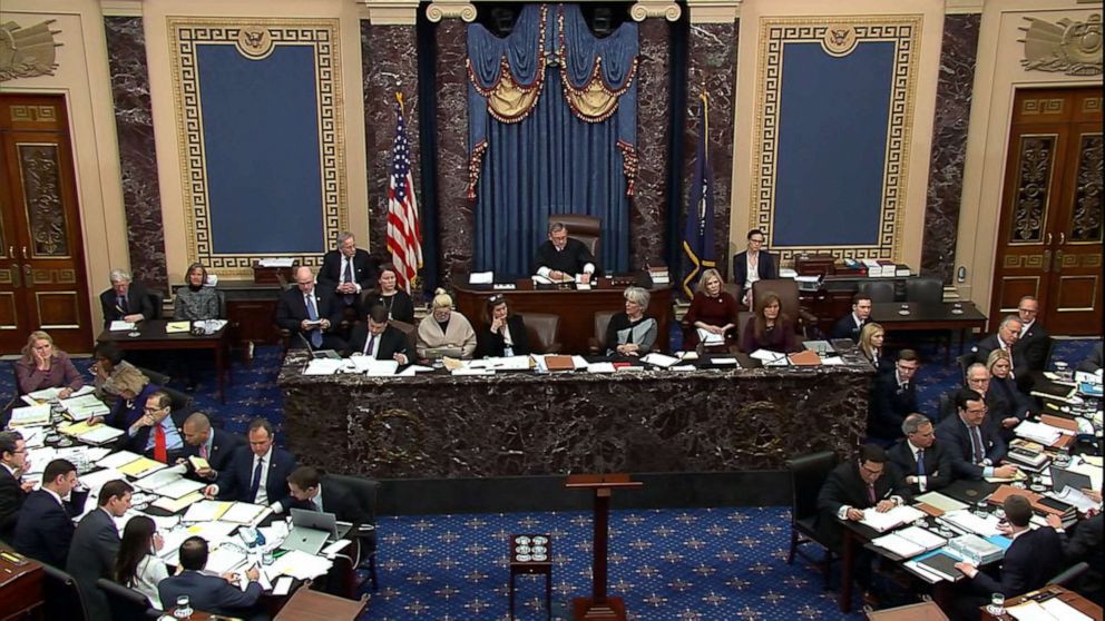 PHOTO: Senate floor during the impeachment trial of President Donald Trump, Jan. 29, 2020, in Washington, DC.