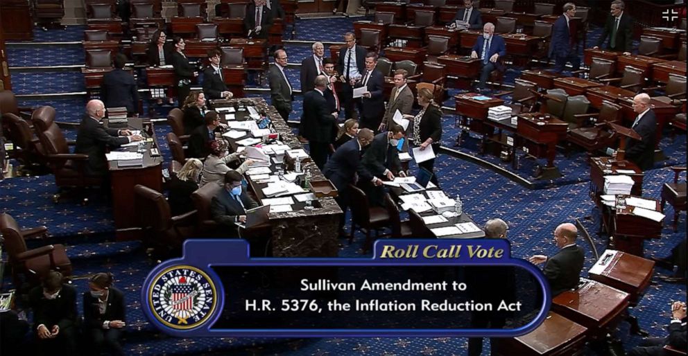 PHOTO: The Senate vote on the Inflation Reduction Act is seen in a still from video from the the Capitol, Aug. 7, 2022.