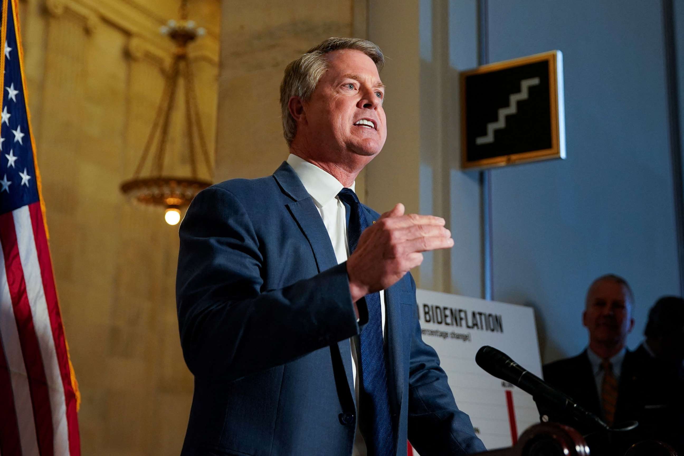 PHOTO: Senator Roger Marshall speaks during a Republican news conference about inflation at Capitol Hill in Washington, Feb. 16, 2022. 