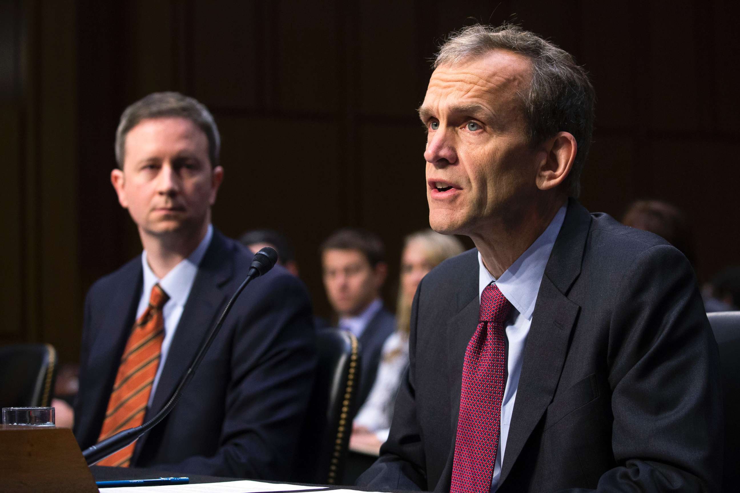 PHOTO: Kent Walker, right, Google senior vice president and general counsel, with Colin Stretch, Facebook general counsel, testifies during a hearing on 'the social media influence in the 2016 U.S. elections, in Washington, D.C., Nov. 1, 2017.  