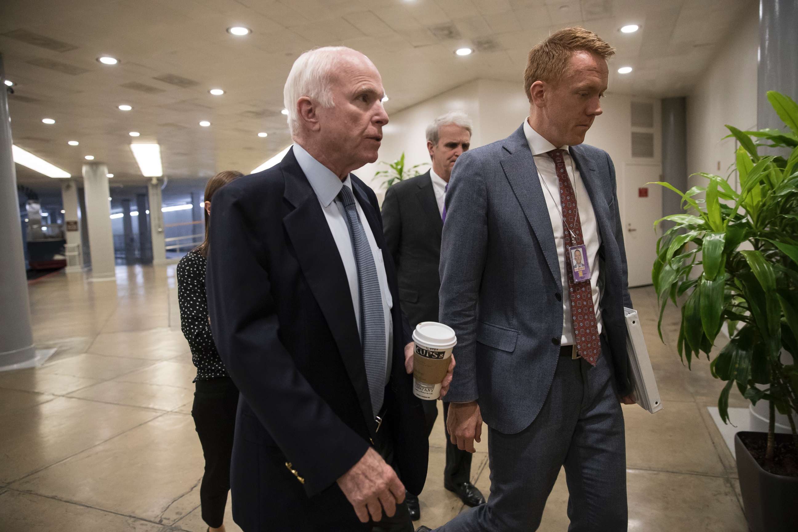 PHOTO: Sen. John McCain, chairman of the Senate Armed Services Committee, arrives for a closed-door briefing on the situation in Niger where four U.S. soldiers were killed in an ambush earlier this month, on Capitol Hill in Washington, Oct. 26, 2017.