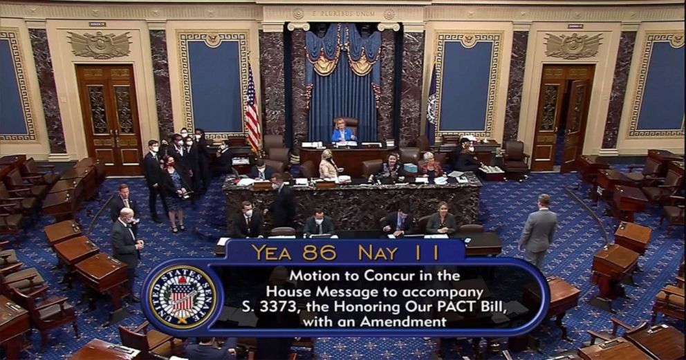 PHOTO: Members of the Senate vote on the PACT bill in Washington, Aug. 2, 2022.