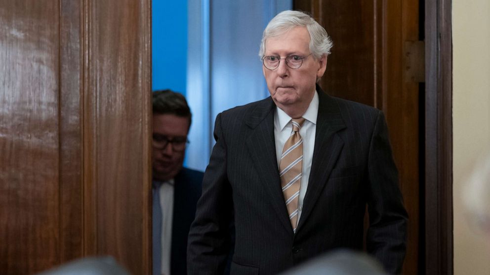 PHOTO: Senate Minority Leader Mitch McConnell attends a Senate Rules and Administration Committee meeting on the Electoral Count Reform and Presidential Transition Improvement Act, at the Capitol in Washington, Sept. 27, 2022.