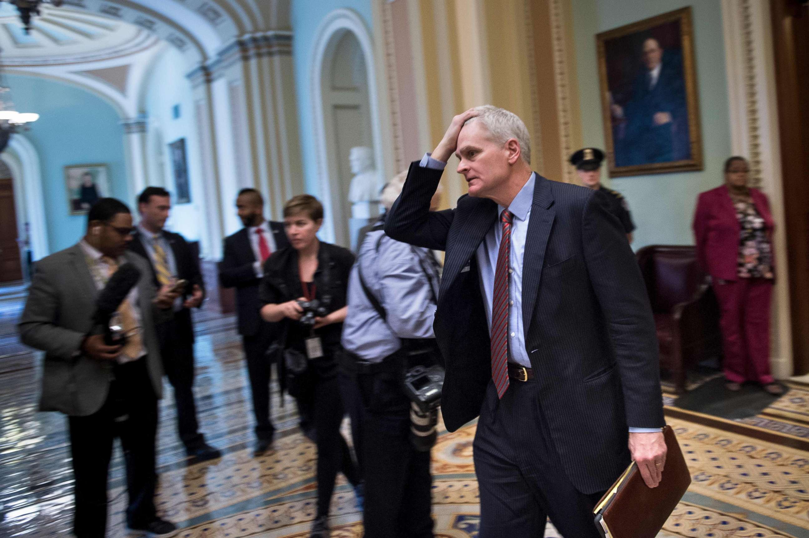 PHOTO: Senator Bill Cassidy leaves the Senate floor on Capitol Hill after the Senate voted to fund the US government, Jan. 22, 2018, in Washington.