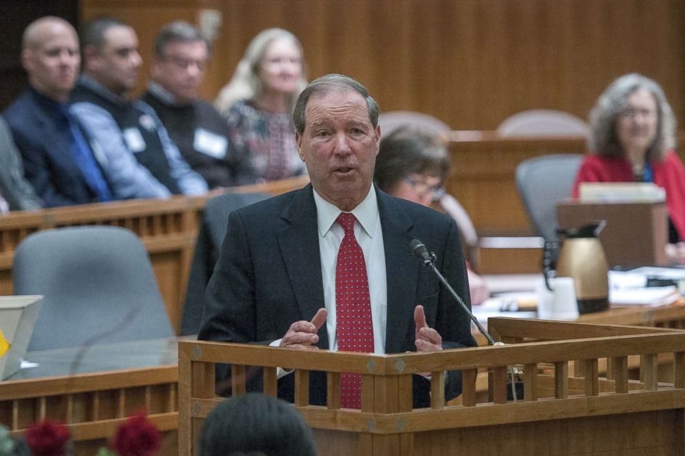 PHOTO: Sen. Tom Udall speaks during a joint session of the New Mexico House and Senate at the State Capitol in Santa Fe, Jan. 22, 2019.