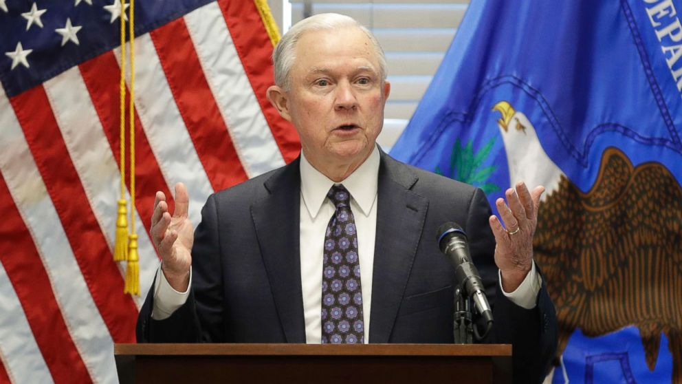 Attorney General Jeff Sessions speaks to federal, state and local law enforcement officials about sanctuary cities and efforts to combat violent crime, in Las Vegas, July 12, 2017.