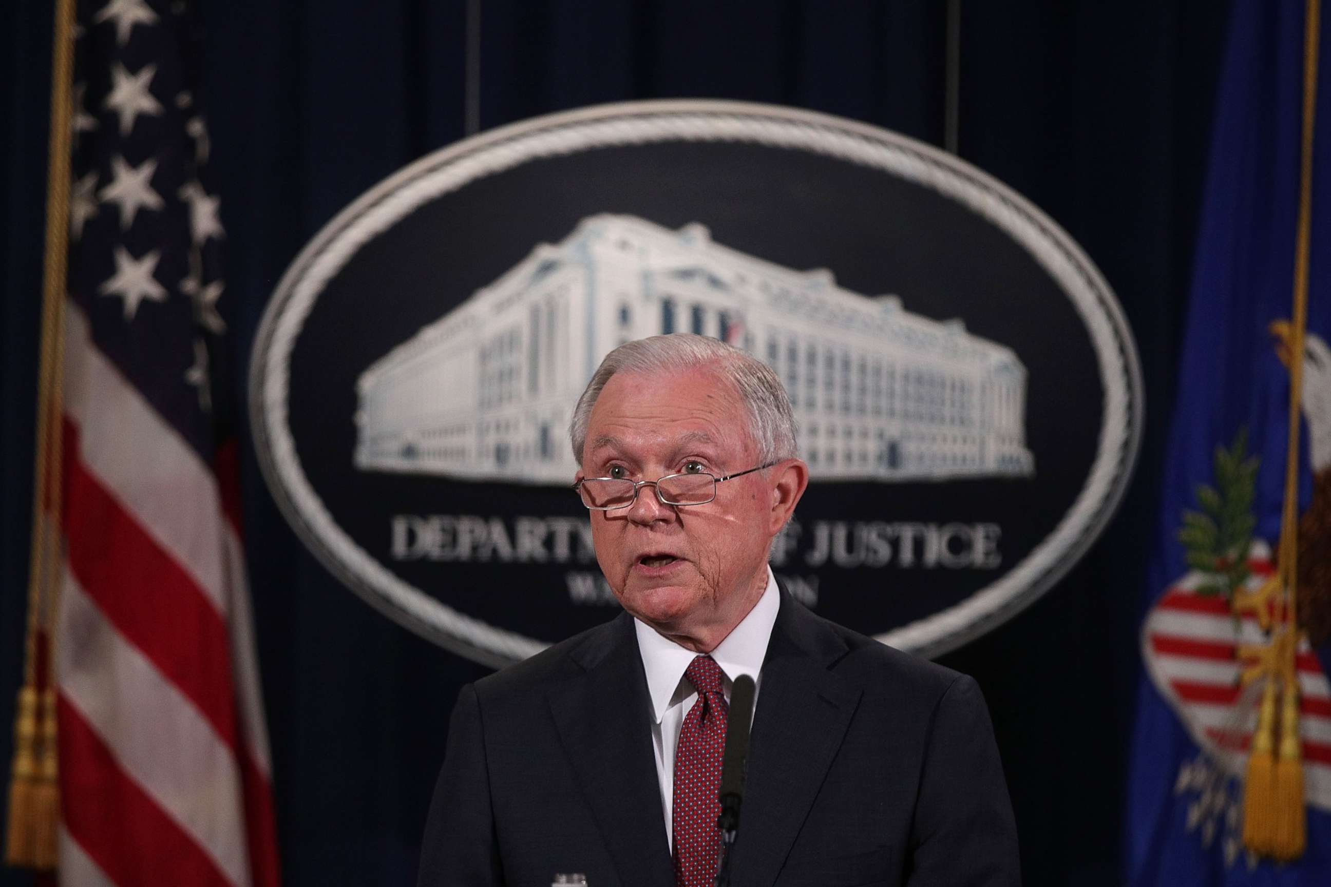 PHOTO: Attorney General Jeff Sessions speaks on immigration at the Justice Department, Sept. 5, 2017, in Washington, DC. 