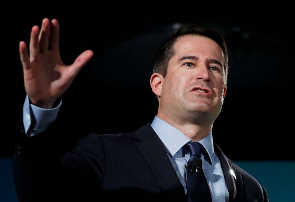 PHOTO: Rep. Seth Moulton speaks on labor issues on Aug. 3, 2019, in Las Vegas.