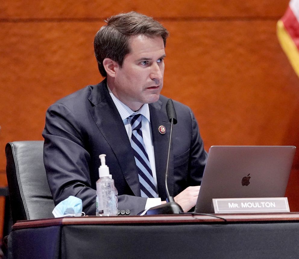 PHOTO: Rep. Seth Moulton questions during a House Armed Services Committee hearing on July 9, 2020 in Washington, D.C.