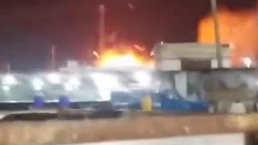 PHOTO: A still image from a video obtained from social media shows the moment of a strike on the Iranian side of the Shalamcheh border crossing, Iran, July 23, 2026.