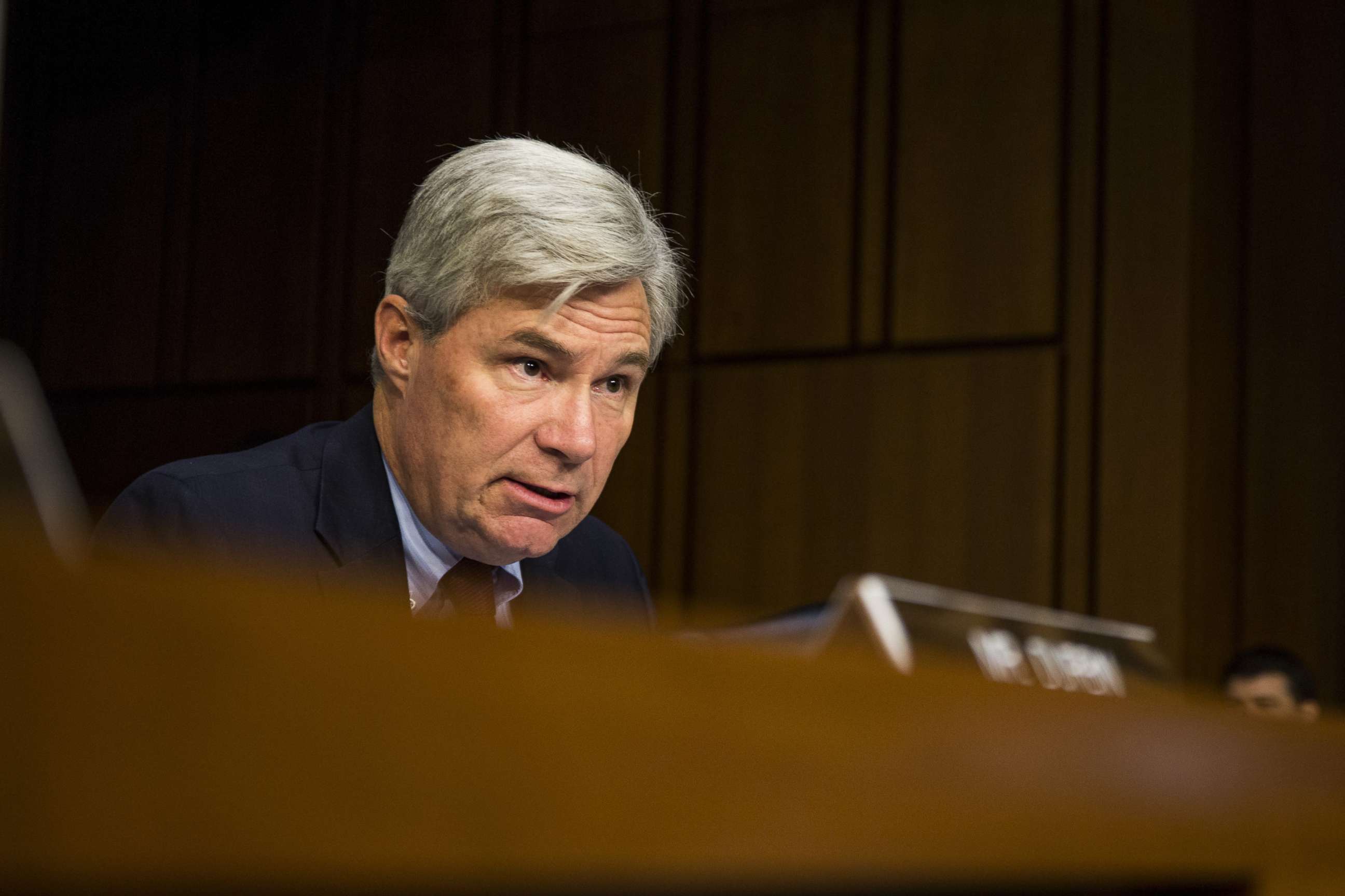 PHOTO: Senator Sheldon Whitehouse (D) R.I., speaks during a Senate Judiciary Committee hearing with Jeff Sessions, not pictured, in Washington, D.C., Oct. 18, 2017.