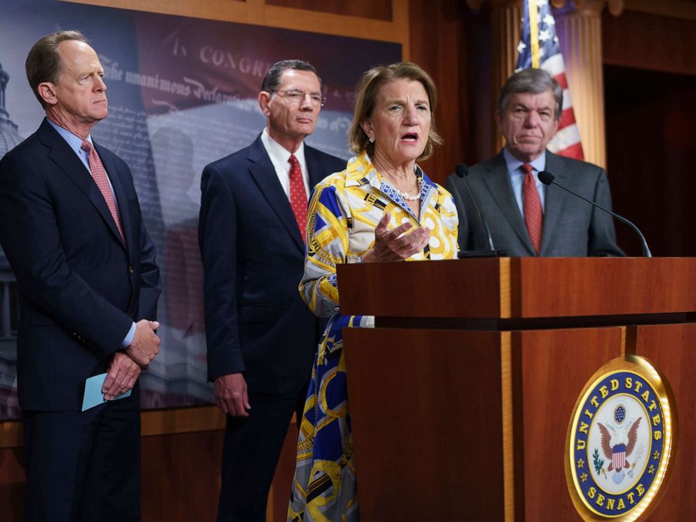 PHOTO: Sen. Shelley Moore Capito speaks at a news conference at the Capitol in Washington, May 27, 2021.