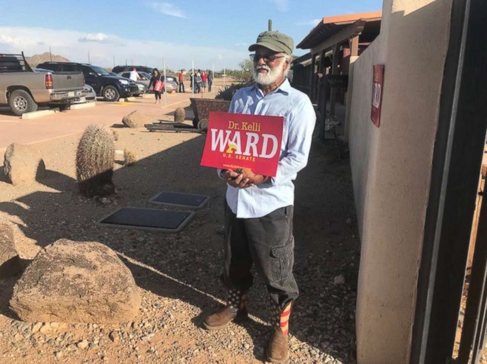 PHOTO: Sherman Patibanda, pictured at a campaign event for Senate-hopeful Kelli Ward in Phoenix, Arizona, on Aug. 24, said that he believes Sen. John McCain was a "very brave man."