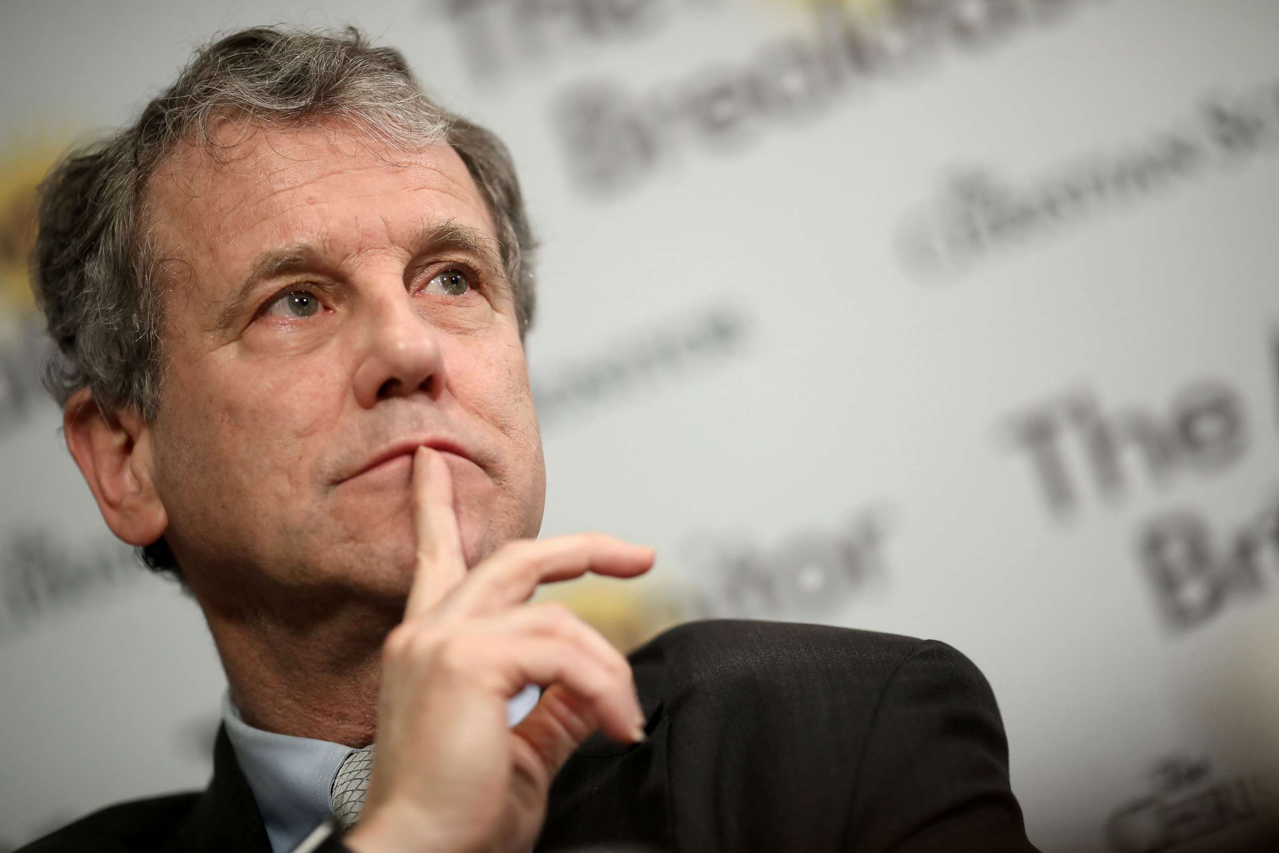 PHOTO: Sen. Sherrod Brown answers questions during a breakfast roundtable, Feb. 12, 2019, in Washington, DC.