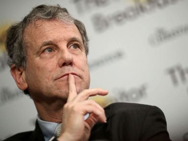 PHOTO: Sen. Sherrod Brown answers questions during a breakfast roundtable, Feb. 12, 2019, in Washington, DC.