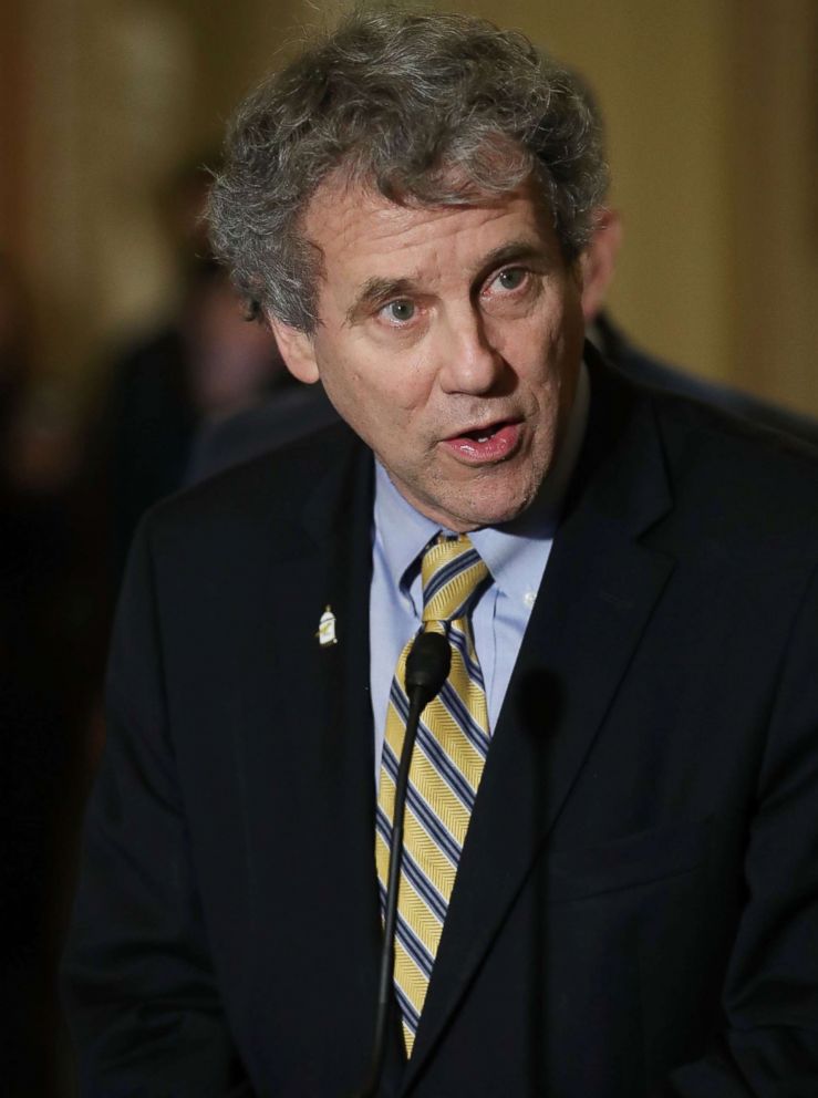 PHOTO: Sen. Sherrod Brown speaks to reporters about the tax reform bill the Senate passed last week, and the possibility of a Government shutdown, at U.S. Capitol, Dec. 5, 2017 in Washington, D.C.