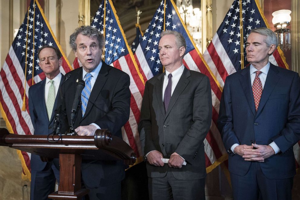 PHOTO: Sen. Sherrod Brown speaks during a press conference, Dec. 18, 2019 in Washington.