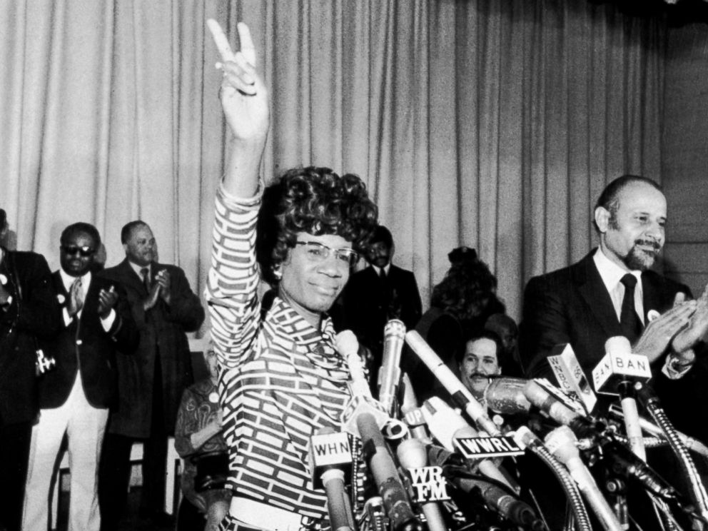 PHOTO: US Representative Shirley Chisholm of Brooklyn announces her entry for Democratic nomination for the presidency, at the Concord Baptist Church in Brooklyn, New York, Jan. 25, 1972.