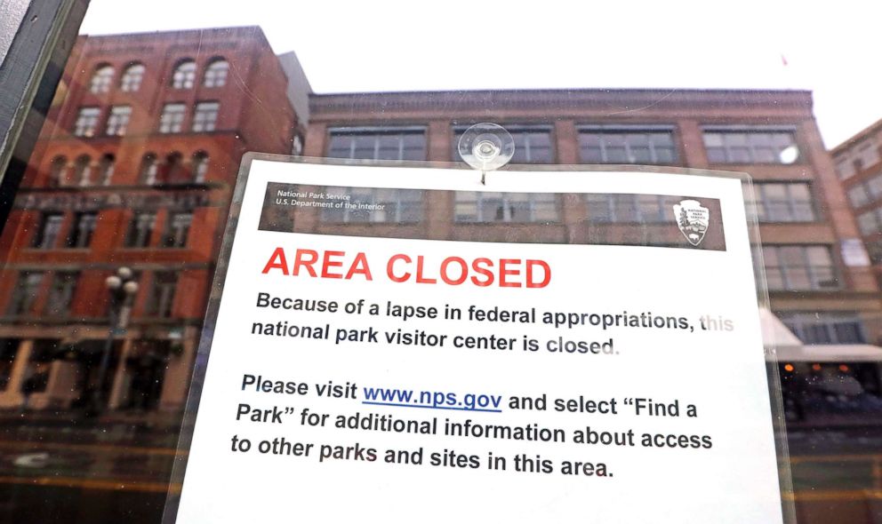 PHOTO: The tiny Klondike Gold Rush National Historical Park in Seattles historic Pioneer Square neighborhood is posted with a closed sign as part of the federal government shutdown, Dec. 26, 2018.