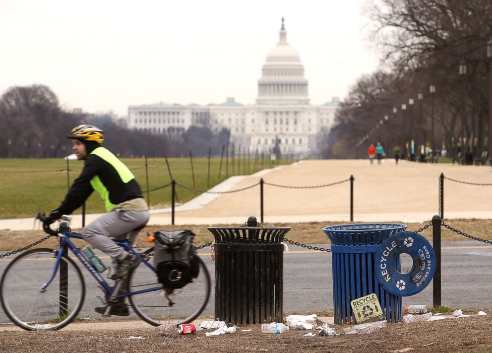 PHOTO: Trash lays on the grounds of the National Mall as the partial shutdown of the U.S. government goes into the 12th day, on Jan. 2, 2019, in Washington, D.C. 